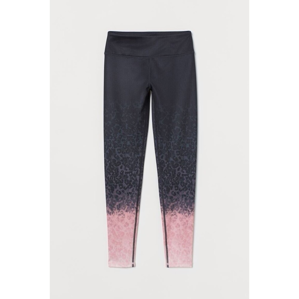 H&M Sports Ombre Active Leggings Size M Coral Pink Leopard Print Black Gray